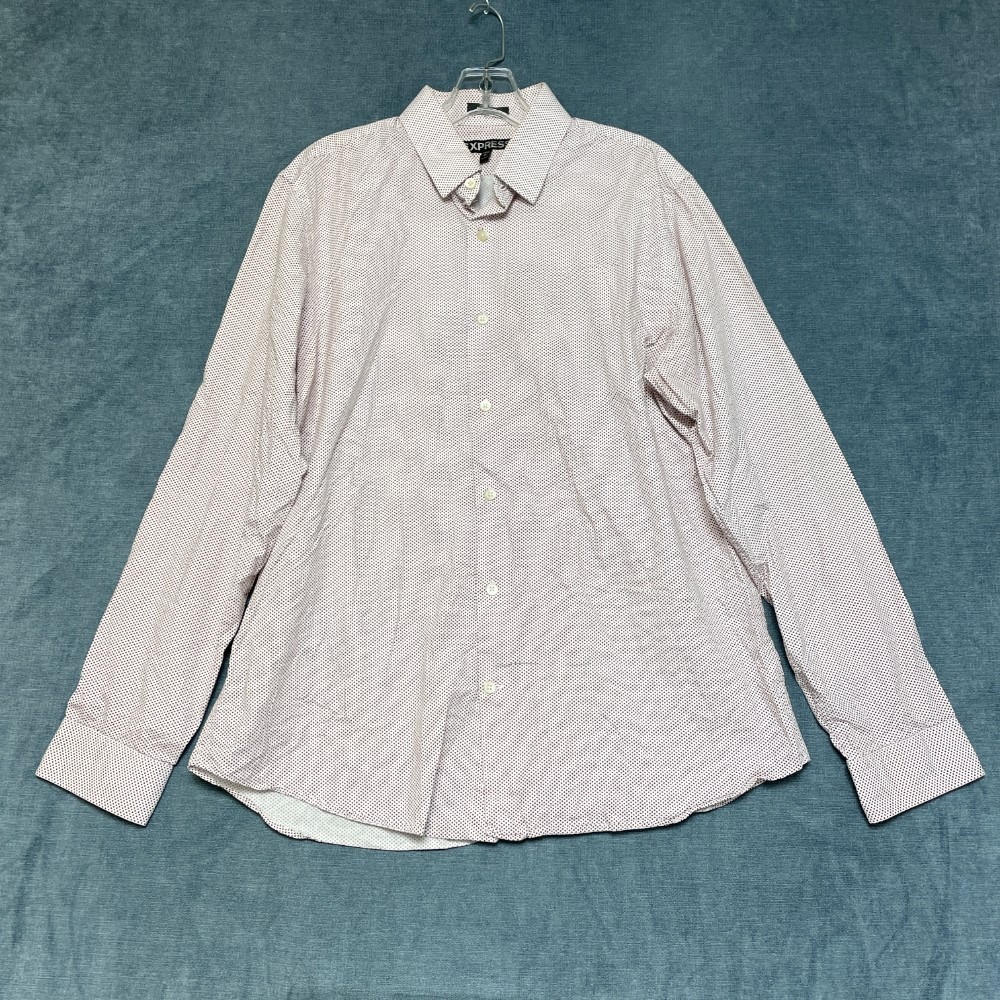 Express Dress Shirt Mens Large 16-16.5 White Red Polka Dots Long Sleeve Business